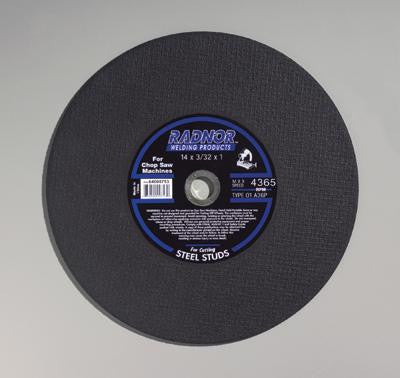 Radnor 64000753  14'' X 3/32'' X 1'' A36P Aluminum Oxide Reinforced Type 1 Cut Off Wheel For Use With Chop Saw On Steel Studs (10/EA)