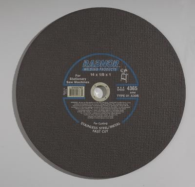 Radnor 64000763  14'' X 1/8'' X 1'' A30R Aluminum Oxide Reinforced Type 1 Cut Off Wheel For Use With Stationary Saw On Metal (1 PER CASE)