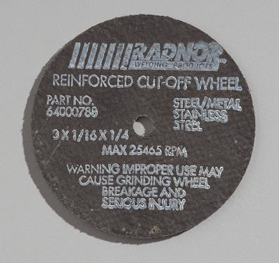 Radnor 64000790  3'' X 1/16'' X 3/8'' A36T Aluminum Oxide Reinforced Type 1 Cut Off Wheel For Use With Straight Shaft Grinder On Metal (1 PER CASE)