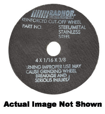 Radnor 64000801  4'' X 1/16'' X 3/8'' A36T Aluminum Oxide Reinforced Type 1 Cut Off Wheel For Use With Straight Shaft Grinder On Metal (1 PER CASE)