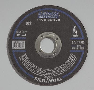 Radnor 64000806  4 1/2'' X .0400'' X 7/8'' A60T Aluminum Oxide Reinforced Type 1 Cut Off Wheel For Use With Right Angle Grinder On Metal (25 PER CASE)