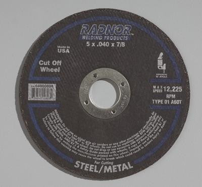Radnor 64000808  5'' X .0400'' X 7/8'' A60O Aluminum Oxide Reinforced Type 1 Cut Off Wheel For Use With Right Angle Grinder On Metal (25 PER CASE)