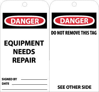 NMC RPT106G-TAGS, EQIUPMENT NEEDS REPAIR, 6X3, UNRIP VINYL W/ GROMMET (PAK OF 25)