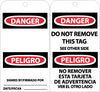 NMC RPT109-TAGS, DANGER DO NOT REMOVE (BILINGUAL), 6X3, UNRIP VINYL (PAK OF 25)