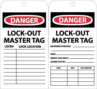 NMC RPT111G-TAGS, DANGER LOCKOUT MASTER TAG, 6X3, UNRIP VINYL W/ GROMMET (PAK OF 25)