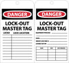NMC RPT111G-TAGS, DANGER LOCKOUT MASTER TAG, 6X3, UNRIP VINYL W/ GROMMET (PAK OF 25)