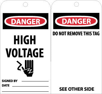NMC RPT11G-TAGS, DANGER HIGH VOLTAGE, 6X3, UNRIP VINYL W/ GROMMET (PAK OF 25)