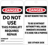 NMC RPT138G-TAGS, DO NOT USE THIS FORKLIFT REQUIRES REPAIR, 6X3, .015 MIL UNRIP VINYL, 25PK W/ GROMMET (PAK OF 25)