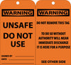 NMC RPT150-TAGS, UNSAFE DO NOT USE, 6X3, .015 MIL UNRIP VINYL, 25 PK (PAK OF 25)