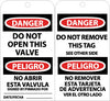 NMC RPT151G-TAGS, DO NOT OPEN THIS VALVE BILINGUAL, 6X3, .015 MIL UNRIP VINYL, 25 PK W/ GROMMET (PAK OF 25)
