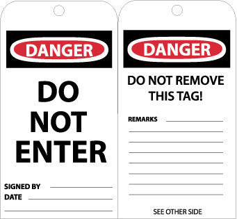 NMC RPT161-TAGS, DO NOT ENTER, 6X3 UNRIP VINYL (PAK OF 25)