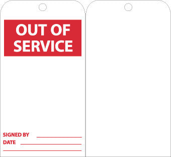 NMC RPT176-TAGS, OUT OF SERVICE, 6X3, UNRIP VINYL (PAK OF 25)