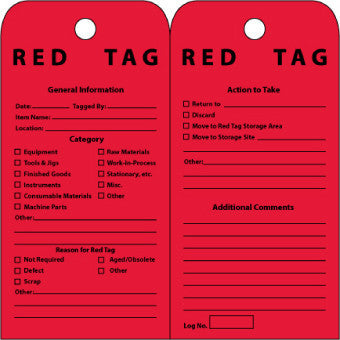 NMC RPT177-TAGS, RED TAG, 6X3, UNRIP VINYL (PAK OF 25/EA)