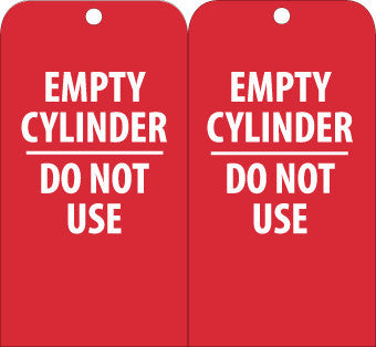 NMC RPT35G-TAGS, EMPTY CYLINDER DO NOT USE, 6X3, UNRIP VINYL W/ GROMMET (PAK OF 25)