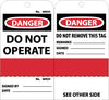NMC RPT499-TAGS, DANGER DO NOT OPERATE, GROMMET, (PERFERATED/SEQUENTIAL NUMBER), 6X3, UNRIP VINYL (PAK OF 25)