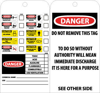 NMC RPT75G-TAGS, CHEMICAL ID, 6X3, UNRIP VINYL W/ GROMMET (PAK OF 25)