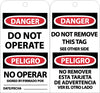 NMC RPT90G-TAGS, DANGER DO NOT OPERATE (BILINGUAL), 6X3, UNRIP VINYL W/ GROMMET (PAK OF 25)