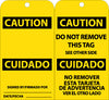 NMC RPT97G-TAGS, CAUTION CUIDADO (BILINGUAL), 6X3, UNRIP VINYL W/ GROMMET (PAK OF 25)