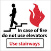 NMC S31R-IN CASE OF FIRE DO NOT USE ELEVATORS USE.. (W/ GRAPHIC), 7X7, RIGID PLASTIC (1 EACH)