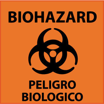 NMC S91P-BIOHAZARD PELIGRO BIOLOGICO (BILINGUAL) (W/GRAPHIC), 7X7, PS VINYL (1 EACH)