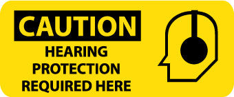 NMC SA118R-CAUTION, HEARING PROTECTION REQUIRED HERE (W/GRAPHIC), 7X17, RIGID PLASTIC (1 EACH)