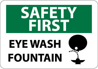 NMC SF160RB-SAFETY FIRST, EYE WASH FOUNTAIN, GRAPHIC, 10X14, RIGID PLASTIC (1 EACH)