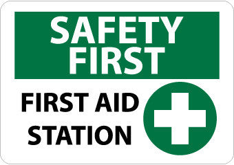 NMC SF161RB-SAFETY FIRST, FIRST AID STATION, GRAPHIC, 10X14, RIGID PLASTIC (1 EACH)