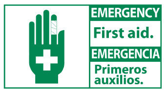 NMC SFA1R-SAFETY FIRST, EMERCENCY FIRST AID / EMERGENCIA (BILINGUAL W/GRAPHIC), 10X18, RIGID PLASTIC (1 EACH)