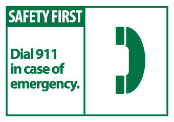 NMC SGA1AP-SAFETY FIRST, DIAL 911 IN CASE OF EMERGENCY (GRAPHIC), 3X5, PS VINYL (PAK OF 5)