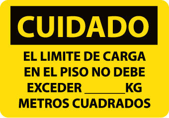 NMC SPC87PB-CUIDADO, EL LIMITE DE CARGA EN EL PISO NO DEBE EXCEDER __KG METROS CUADRADOS, 10X14, PS VINYL (1 EACH)
