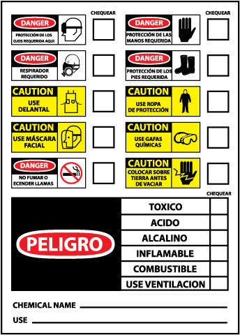 NMC SPCI10R-LABELS, CHEMICAL ID (SPANISH), 14X10, RIGID PLASTIC (1 EACH)