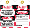 NMC SPLOTAG11-25-TAGS, DANGER, DO NOT OPERATE EQUIPMENT LOCK OUT, BILINGUAL, 6X3, UNRIP VINYL (PAK OF 25)