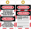 NMC SPLOTAG1-25-TAGS, THIS TAG & LOCK TO BE REMOVED ONLY BY THE PERSON SHOWN ON BACK, BILINGUAL, 6X3, UNRIP VINYL (PAK OF 25)