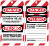 NMC SPLOTAG12-TAGS, LOCKOUT, DANGER EQUIPMENT LOCKOUT. . .(BILINGUAL), 6X3, UNRIP VINYL (PAK OF 10)