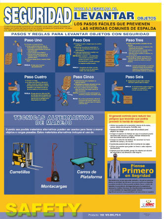 NMC SPPST001-POSTER, BACK LIFTING SAFETY, SPANISH, 24X18