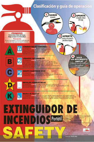 NMC SPPST003-POSTER, FIRE EXTINGUISHER SAFETY, SPANISH, 24X18