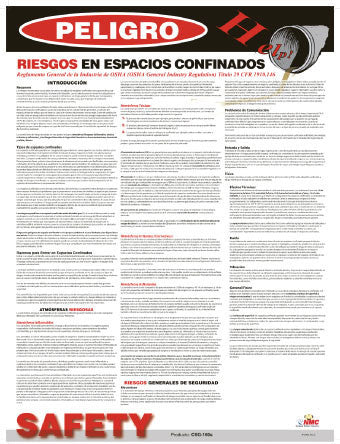 NMC SPPST007-POSTER, CONFINED SPACE HAZARDS, SPANISH, 24X18 (1 EACH)