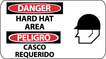 NMC SPSA104R-DANGER, HARD HAT AREA (BILINGUAL W/GRAPHIC), 10X18, RIGID PLASTIC (1 EACH)