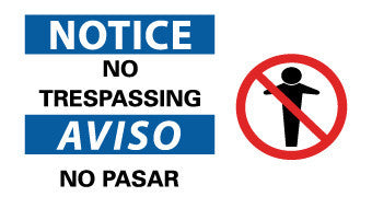 NMC SPSA112R-NOTICE, NO TRESPASSING (BILINGUAL W/GRAPHIC), 10X18, RIGID PLASTIC (1 EACH)