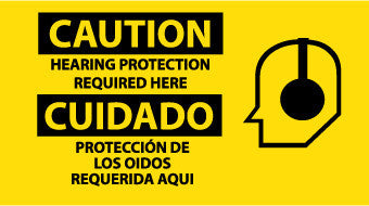 NMC SPSA118R-CAUTION, HEARING PROTECTION REQUIRED HERE (BILINGUAL W/GRAPHIC), 10X18, RIGID PLASTIC (1 EACH)