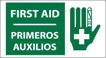 NMC SPSA119R-FIRST AID (BILINGUAL W/GRAPHIC), 10X18, RIGID PLASTIC (1 EACH)