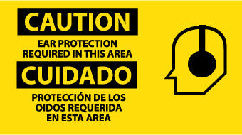 NMC SPSA123R-CAUTION, EAR PROTECTION REQUIRED IN THIS AREA (BILINGUAL W/GRAPHIC), 10X18, RIGID PLASTIC (1 EACH)