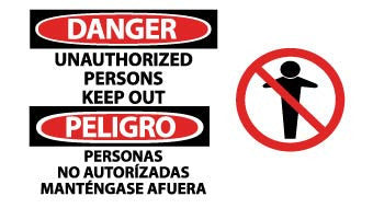 NMC SPSA136R-DANGER, UNAUTHORIZED PERSONS KEEP OUT (BILINGUAL W/GRAPHIC), 10X18, RIGID PLASTIC (1 EACH)