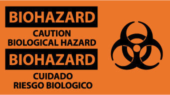 NMC SPSA52R-BIOHAZARD, CAUTION BIOLOGICAL HAZARD (BILINGUAL W/GRAPHIC), 10X18, RIGID PLASTIC (1 EACH)