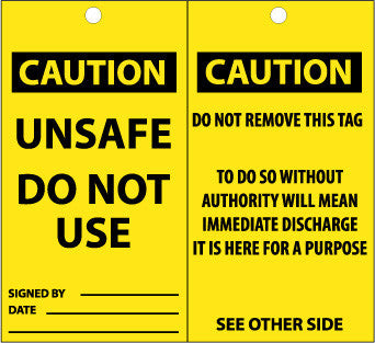 NMC ST502-TAGS, CAUTION, UNSAFE DO NOT USE, 6X3, SYNTHETIC PAPER (PAK OF 25)