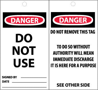 NMC ST509-TAGS, DANGER, DO NOT USE, 6X3, SYTNETIC PAPER (PAK OF 25)
