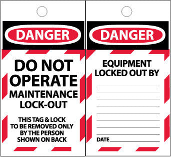 NMC ST606-TAGS, DANGER, DO NOT OPERATE MAINTENANCE DEPARTMENT, 6X3, SYNTHETIC PAPER (PAK OF 25)