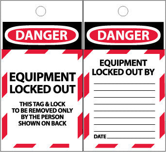 NMC ST609-TAGS, DANGER, EQUIPMENT LOCKED OUT, 6X3, SYNTHETIC PAPER (PAK OF 25)