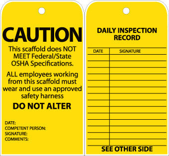 NMC SVT2-TAG, CAUTION, THIS SCAFFOLD DOES NOT MEET FEDERAL, GROMMET, 6X3, UNRIP VINYL (PAK OF 25)