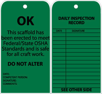 NMC SVT3-TAG, OK THIS SCAFFOLD HAS BEEN ERECTED TO MEET.., GROMMET, 6X3, UNRIP VINYL (PAK OF 25)